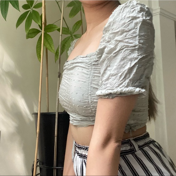 Gray Clipdot Milkmaid DrawStrings Crop Top - Picture 2 of 9